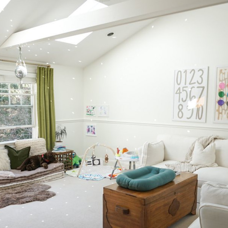 A living room with white painted walls.